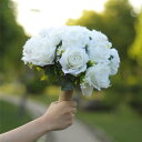 ホワイト ローズ【ブーケ】ウエディングブーケ 花嫁 ブーケ 手作り ウェディングブーケ 結婚式 ブライダルブーケ 造花 二次会 エレガント 海外挙式 【直径約2...