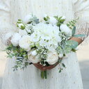 ホワイト バラ【ブーケ】ウエディングブーケ 花嫁 ブーケ 手作り ウェディングブーケ 結婚式 ブライダルブーケ 造花 二次会 エレガント 海外挙式 【長さ約30...