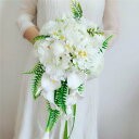 ホワイト【ブーケ】ウエディングブーケ 花嫁 ブーケ 手作り ウェディングブーケ 結婚式 ブライダルブーケ 造花 二次会 エレガント 海外挙式 【長さ約40cm、...
