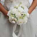 ホワイト/ピンク【ブーケ】ウエディングブーケ 花嫁 ブーケ 手作り ウェディングブーケ 結婚式 ブライダルブーケ 造花 二次会 エレガント 海外挙式 【直径約2...