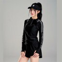 水着 レディース 体型カバー ブラック 2点セット フィットネス水着 中学生 高校生 大学生 夏 小胸 可愛い バンドゥ パレオ 日焼け防止 UVカット ママ水着潜水 10代 20代 30代 40代 おしゃれ スクール水着 セパレート 胸パッド付き S~XL(4)