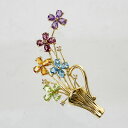 【中古】 18金 マルチストーン 花デザイン ブローチ