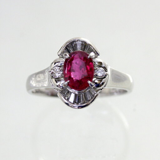 【中古】 プラチナ ルビー 0.85ct ダイヤ 0.25ct リング 13号
