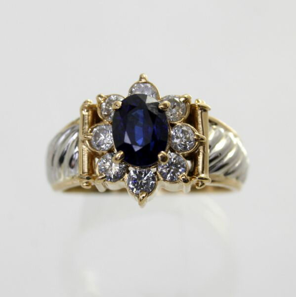 【中古】 18金，プラチナ サファイア 1.17ct ダイヤ 0.50ct リング 9号