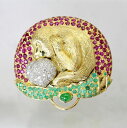【中古】 18金 猿彫 作者物 ブローチ兼帯留