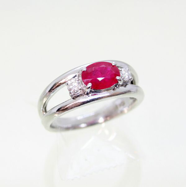乐天商城 - 【中古】　14金WG　ルビー　1.02ct　ダイヤ　0.12ct　リング　11号
