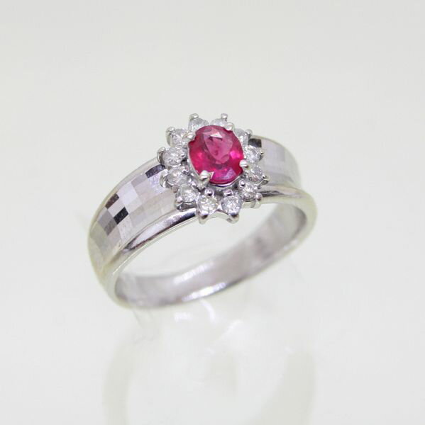 【中古】　14金WG　ルビー　0.52ct　ダイヤ　0.20ct　リング　9.5号