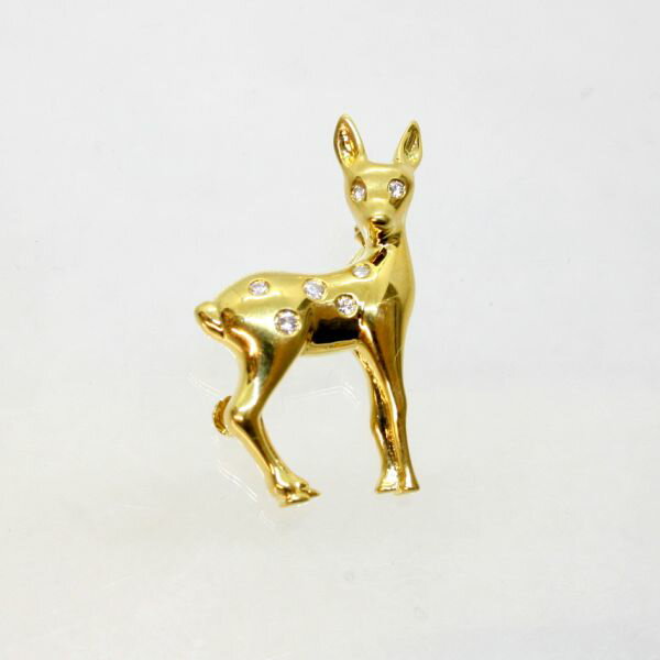 【中古】 18金 ダイヤ 0.15ct 小鹿デザイン ブローチ