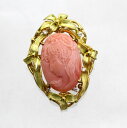 【中古】 18金枠 サンゴカメオ 19.96ct ダイヤ 0.10ct ブローチ兼ペンダント