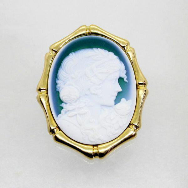 【中古】 18金枠 メノウカメオ ブローチ兼ペンダント