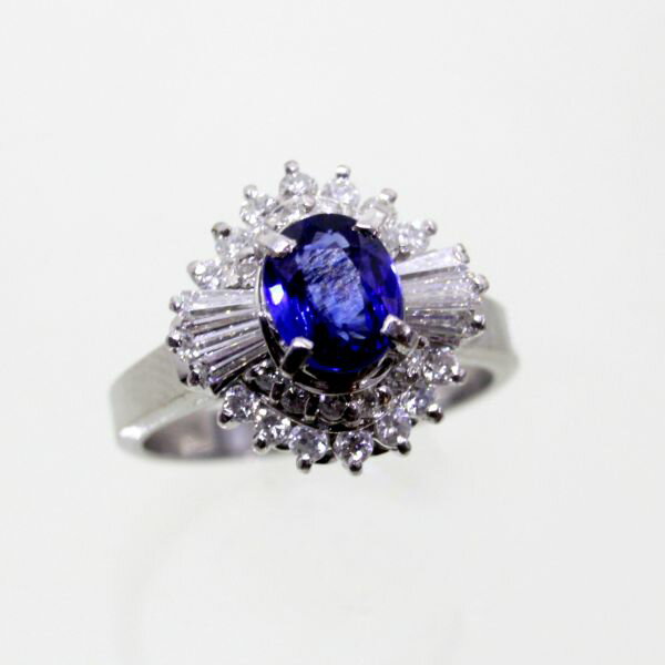 乐天商城 - 【中古】　プラチナ　サファイア　1.31ct　ダイヤ　0.43ct　リング　12号