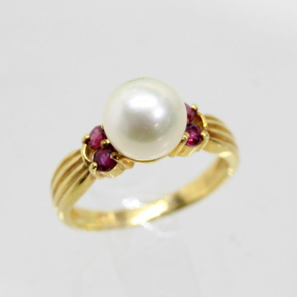【中古】 18金真珠7．7mmルビ...