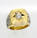 【中古】 18金,プラチナ, ダイヤ 0.61ct 0.025ct 龍彫 印台 メンズリング 16号