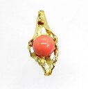 【中古】 18金 サンゴ 15.5mm ダイヤ 0.10ct ペンダント