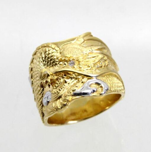 【中古】 18金 ダイヤ 龍彫 メンズリング 19.5号 【中古】 18金 ダイヤ 龍彫 メンズリング 19.5号