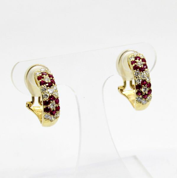 【中古】　18金　ルビー　0.67ct　ダイヤ　0.60ct　ピアス