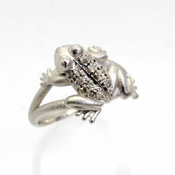 樂天商城 - 【中古】 18金WG　カエルデザイン　ダイヤ　0.14ct　リング　15号
