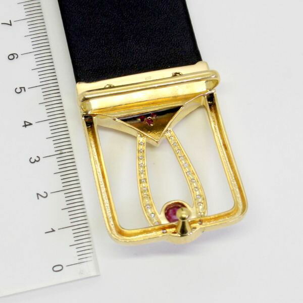 【中古】　18金　ルビー　1.97ct　ダイヤ　0.43ct　バックル　新品クロコダイルベルト付き