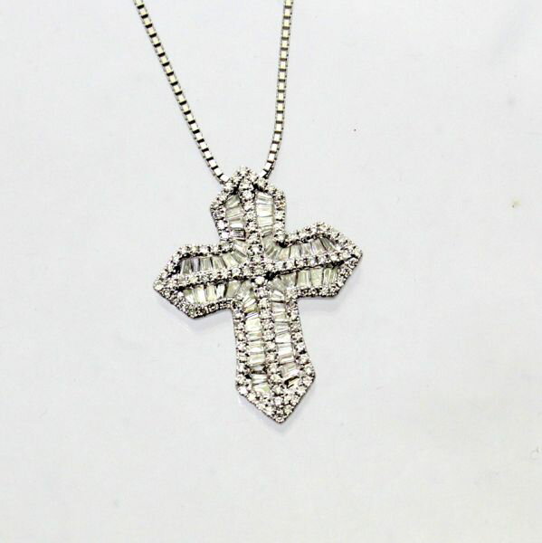 乐天商城 - 【中古】　18金WG　ダイヤ　0.70ct　クロスペンダント付ネックレス