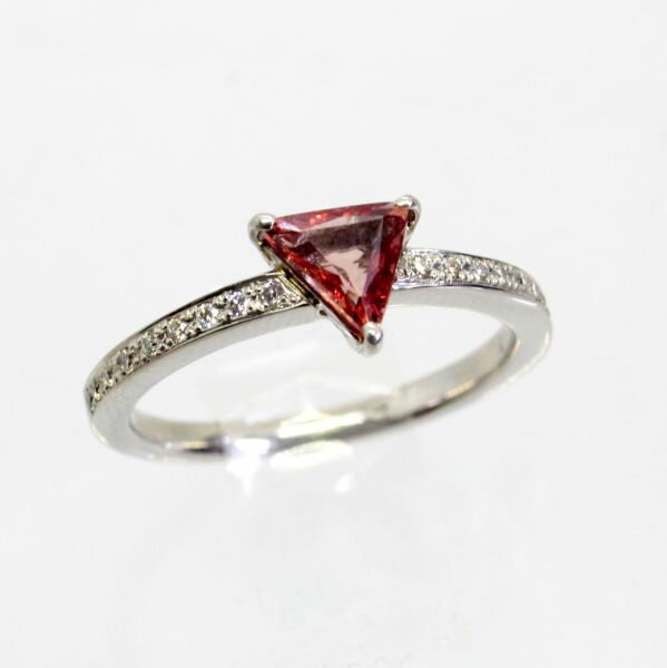 【中古】　プラチナ　パパラチアサファイア　0.757ct　ダイヤ　0.12ct　リング　16号