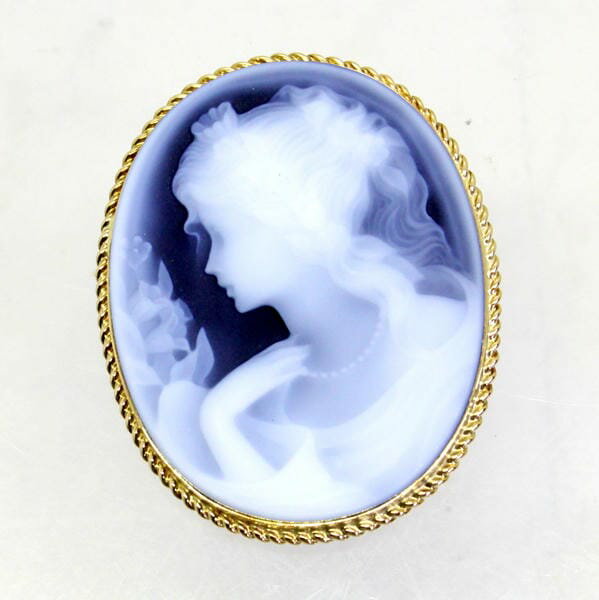 【中古】 18金枠 メノウカメオ ブローチ兼ペンダント