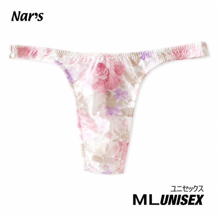 【日本製】ナルズ ユニセックス Tバック ビキニ 男女兼用 ジェンダーレス ショーツ フローラル柄 シースルー 透け 下着 M Lサイズ Nars 01641