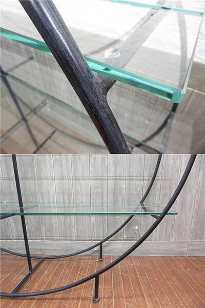 【中古】 札幌市内・札幌近郊限定 アスプルンド リド ラウンドオープンシェルフ ガラス棚板付き 3段 ASPLUND RIDO 大型 ディスプレイラック オープンラック ブラック アイアン 棚 飾り棚 店舗什器 業務用