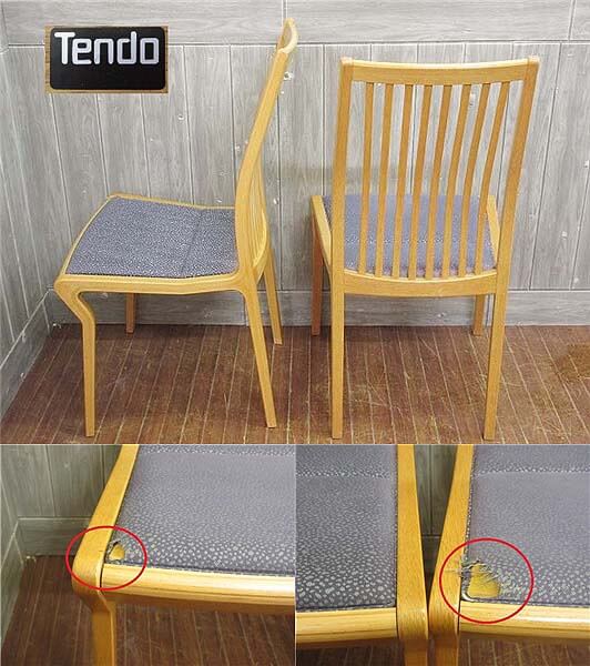 【中古】天童木工 ダイニングチェア 2脚セット ナチュラル TENDO 食卓椅子 布張り座面 青2脚 曲木 天然木 食卓用チェア アームレスチェア いす イス 一人掛け 天童木工 中古 [3]