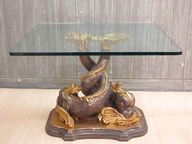 【中古】しゃちほこ ガラスセンターテーブル 鯱 硝子スクエアテーブル 鯱鉾 コーヒーテーブル カフェテ..