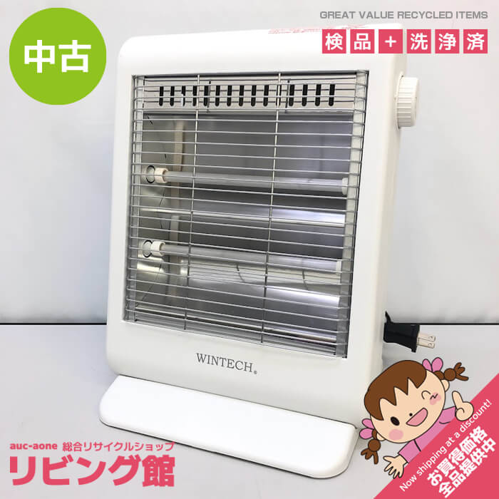 【中古】　電気ストーブ　ホワイト　ウィンテック　KEH-600　WINTECH　遠赤外線ヒーター　電気ヒーター　電気暖房　白　2段階調整　300/600W　暖房器具　石英管　コンパクト