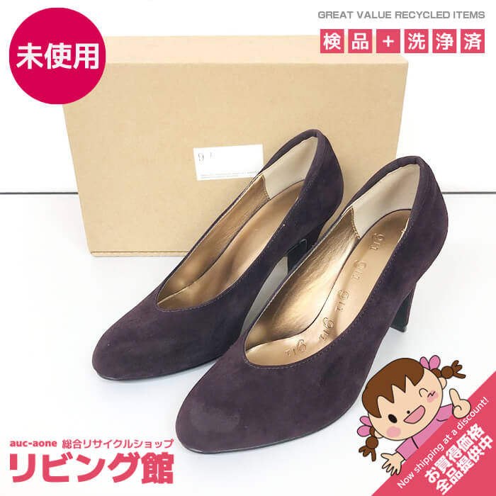 【未使用品】クノイチ パンプス パープル 24cm スウェード調 約8cmヒール フェリシモ 9/1 ヒール 紫 ア..