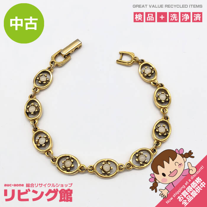 乐天商城 - 【中古】 ゴルデット ブレスレット ゴールドカラー Goldette N.Y. 金×白 ムーンストーン？ ヴィンテージ アクセサリー レトロ アクセ ゴルデッド ジュエリー 中古