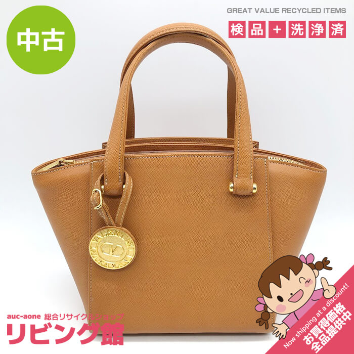 Rakuten - 【中古】 ヴァレンティノ・ガラヴァーニ ハンドバッグ キャメル レザー ゴールドチャーム付き VALENTINO GARAVANI バッグ ブラウン系 上品 鞄 かばん レディース ハンドバッグ 中古