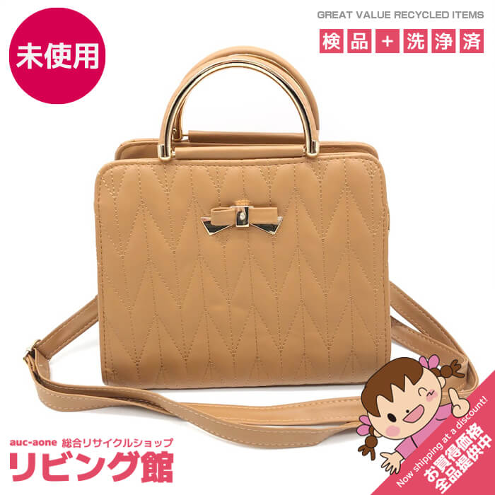 【未使用品】 ハンドバッグ キャメル×ゴールド キルティング スクエア 2Way ショルダーバッグ 茶 かばん 鞄 レザー調 肩掛け 斜め掛け コンパクト 女性 レディース フェミニン ハンドバッグ 未使用品(4.0)