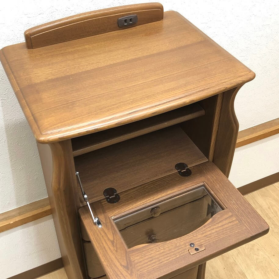 【中古】 電話台 カントリー調 スリムキャビネット フラップ扉 引出4杯 木製 TEL台...