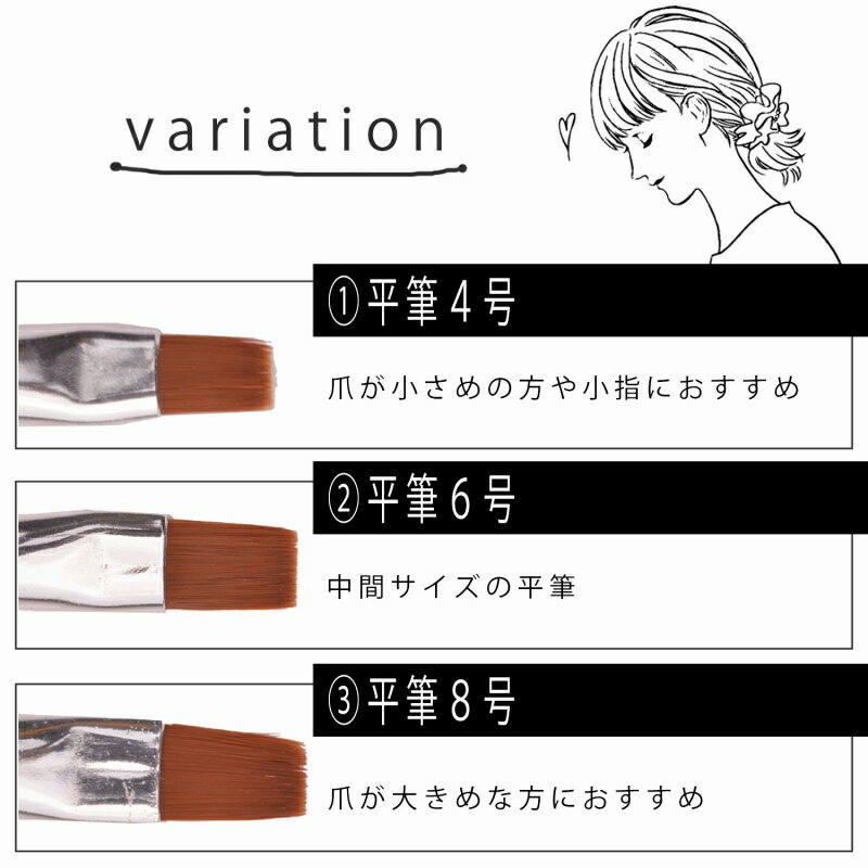 ネイルブラシ 筆 選べる筆先10タイプ(平筆 ラウンド フレンチ ライン)【ジェルネイル デコ ジェル ブラシ・筆】