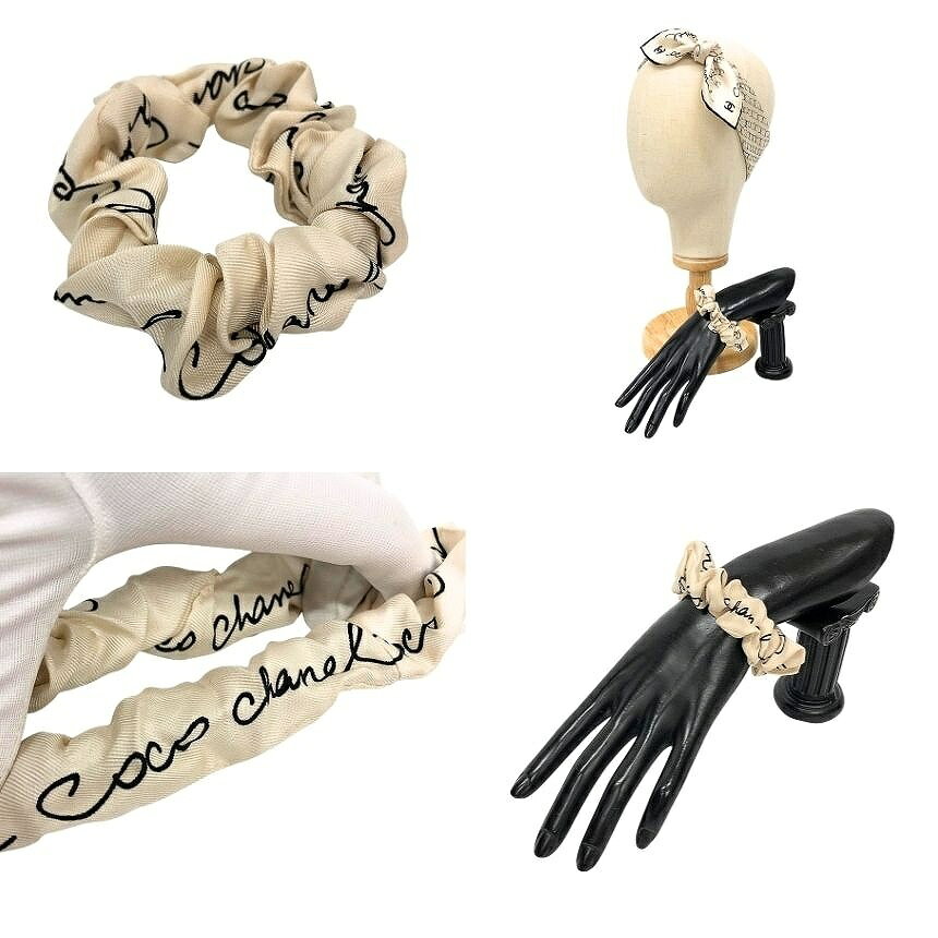希少 シャネル CHANEL スカーフ シュシュ セット ヘアゴム 白 ココマーク シルク ...
