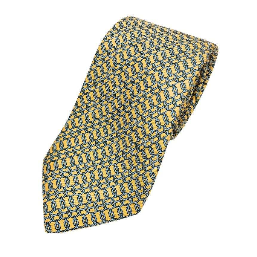 エルメス HERMES ネクタイ チェーン柄 シルク100％ イエロー系【新古品】【美品】【中古】エルメス メンズ 小物 aq13182