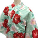 京やI438 浴衣 椿 水色 桜の花 夏の着物 オトナ女子の浴衣 綿100% 夏 浴衣 美品 仕立て上がり ゆかた YUKATA 送料無料