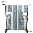 スーパーSALE!!京やC016 小紋 正絹 袷身丈160 裄66縦柄小紋 地紙文様 格子柄文様ライトブルー×ライトグレー仕立て上がり リサイクル着物【未使用】【新古品】【中古】