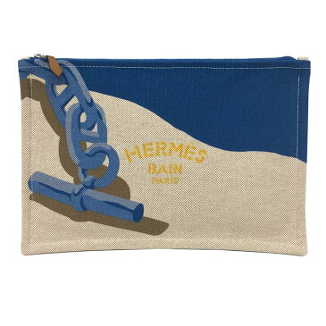 超希少　エルメス　HERMES　ヨッティングフラットポーチ　NEWデザイン　シェーヌダンクル ポーチ　Escale a la Plage Case　コットン100%　コスメポーチ　化粧ポーチ　キャンバス【未使用】【新品】【中古】エルメス　ポーチ aq6132