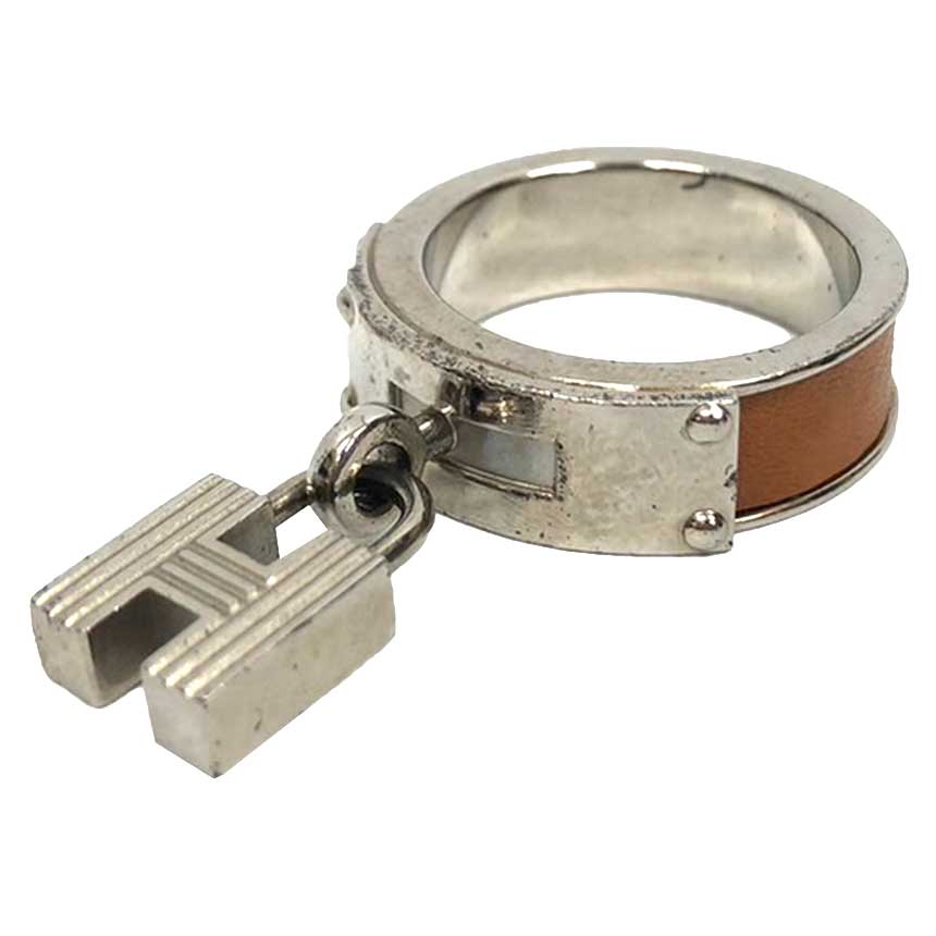 セール　全国送料無料　エルメス　HERMES　ケリー Hカデナ　スカーフリング　真鍮×レザー　シルバー×ブラウン　ペンダントトップ【中古】エルメス　アクセサリー　小物 aq8109