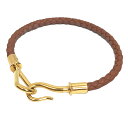 セール エルメス HERMES ジャンボH ブレスレット 編み込みレザー バングル キャメルブラン×ゴールド金具【美品】エルメス アクセサリー エルメスブティック直営店購入カード付 aq8379