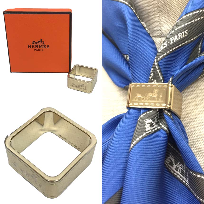 エルメス　HERMES　スカーフリング　スカーフ留め　Bolduc　ボルデュック　馬車柄　シルバー　馬　ゴールド【中古】エルメス　アクセサリー　aq10751