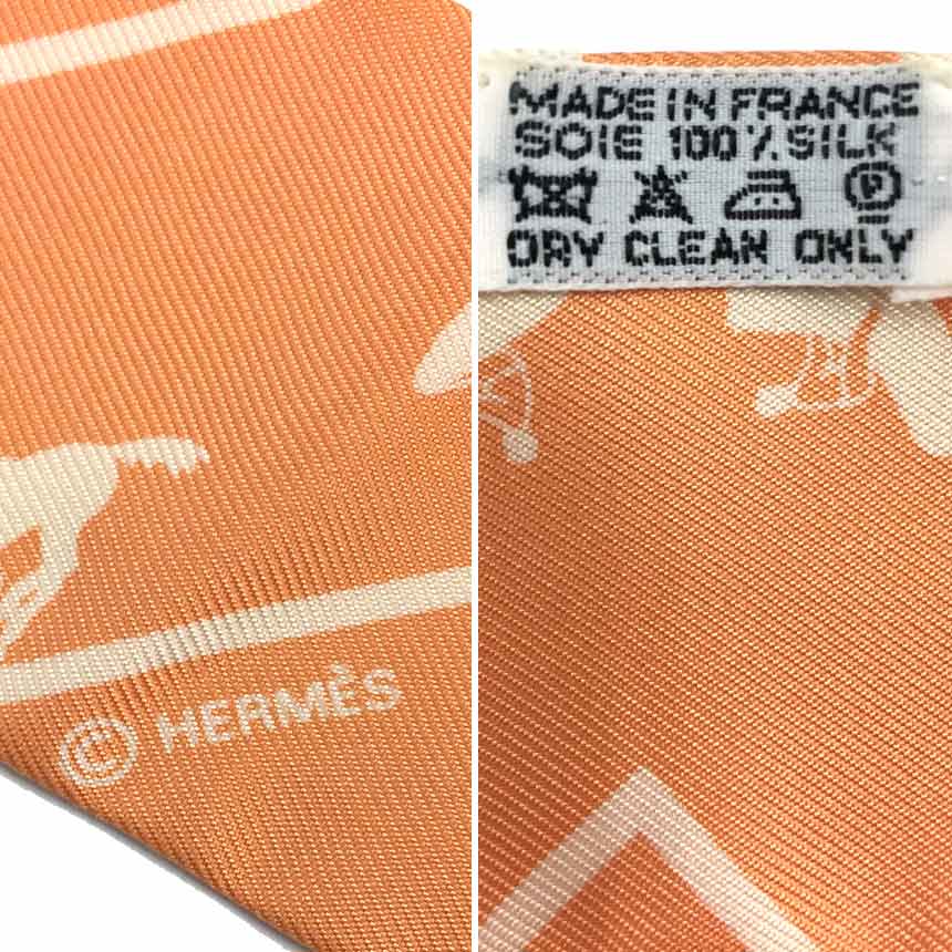 HERMES　エルメス　ツイリー スカーフ　Twilly Scarf　レ・アリュール　馬柄　タイスカーフ　シルク100％　オレンジ【新古品】【美品】【中古】エルメス　シルクスカーフ aq6366