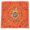 HERMES エルメス スカーフ カレ90 LES CLES 鍵柄 シルク オレンジ系 POTIRON/VIEL ORANGE/VIOLET【新古品】【未使用品】【中古】aq9953(4)