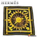 レア物！希少品！HERMES　エルメス　カレ90 スカーフ　CUILLERSD'AFRIQUE アフリカのスプーン　ブラック×ゴールド　シルク100％【中古】aq7320