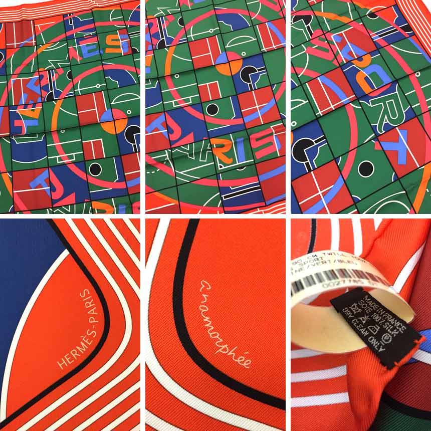 セール　希少　HERMES　エルメス 　スカーフ　カレ90　HERMES SPORT　エルメスのスポーツ　CAPUCINE/VERT/BLEU　シルク100％【未使用】【新古品】【中古】エルメス　シルクスカーフ　メンズ　レディース　男女兼用　ユニセックス　aq8101