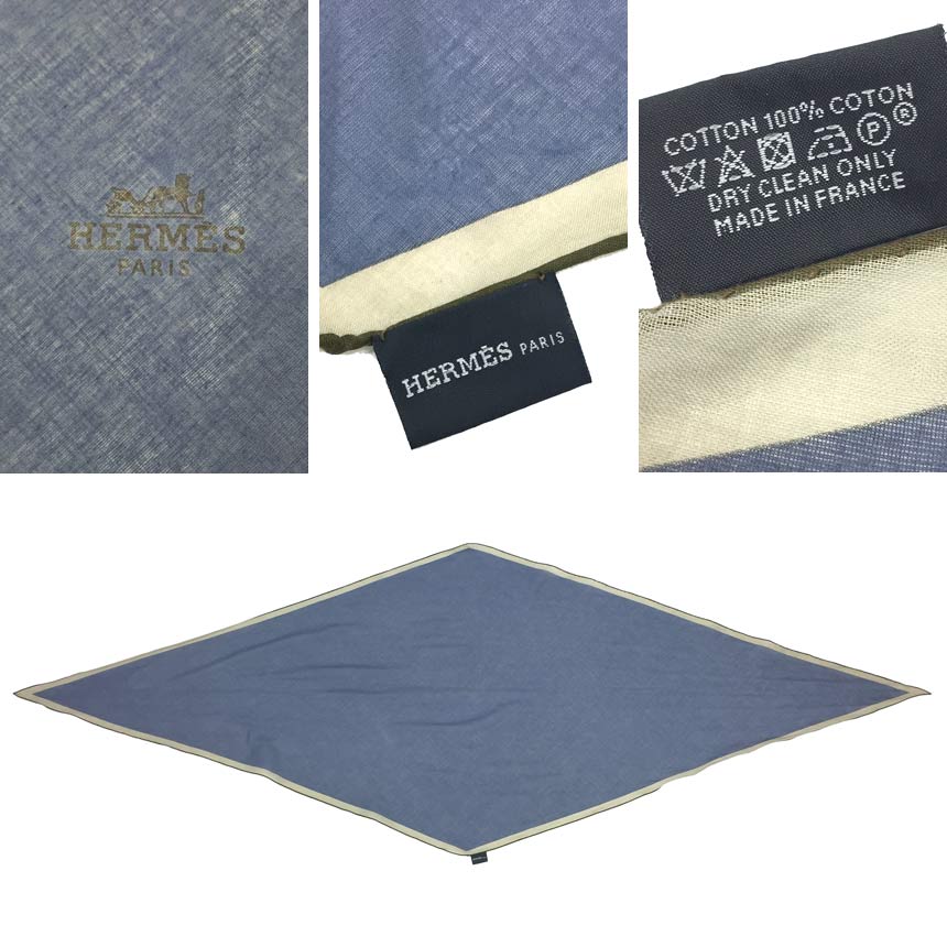 Hermes エルメス ロサンジュgm ロザンジュgm Losange ひし型 ストール ショール コットン100 ブルー メンズ レディース 送料無料 あす楽対応 中古 Hermes ストール エルメス ストール Aq4667 ブランド 着物館アクアン京や 中古
