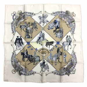 全国送料無料 セール HERMES エルメス スカーフ カレ45 Musee Vivant du Cheval Chantilly シャンティイ城馬の博物館 白系 シルク100%【未使用】【新古品】【中古】エルメス シルクスカーフ aq7975